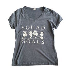 Squad Goals Womens Charcoal Gray V-Neck T-Shirt Featuring Iconic Political Figur